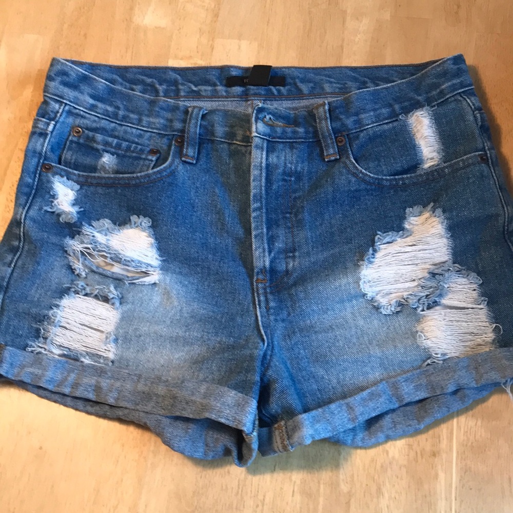 Distressed High Waisted Denim Shorts